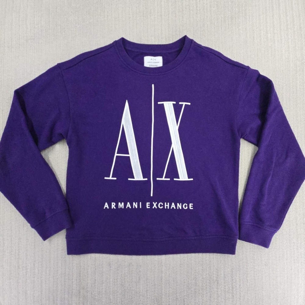Armani Exchange Sweatshirt Mens Medium Purple AX Logo Crewneck Fleece Pullover